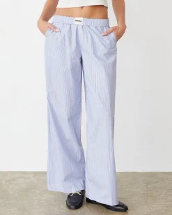 MONROW Stripe Poplin Boxer Pants BLUEMAROONSTRIPE Flash Sale